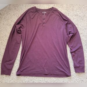 Men's Maroon Heather Long Sleeve Active Henley Shirt Size Medium